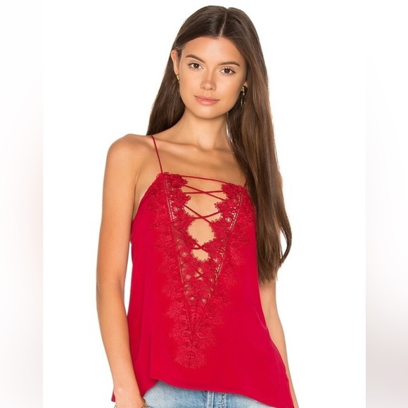 Cami NYC Charley Top Red Medium Lace Up Back Spaghetti Straps Tank Camisole - Picture 1 of 12